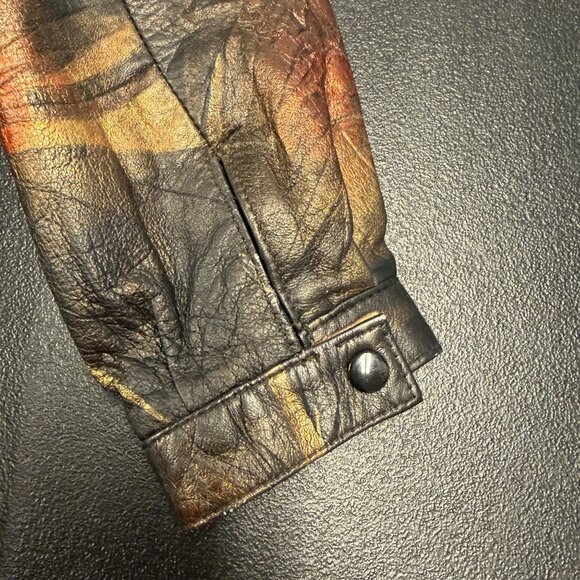 VTG Abstract Leather Jacket Open Front Made in Turkey Oversized Artsy Coat XL - Picture 10 of 11